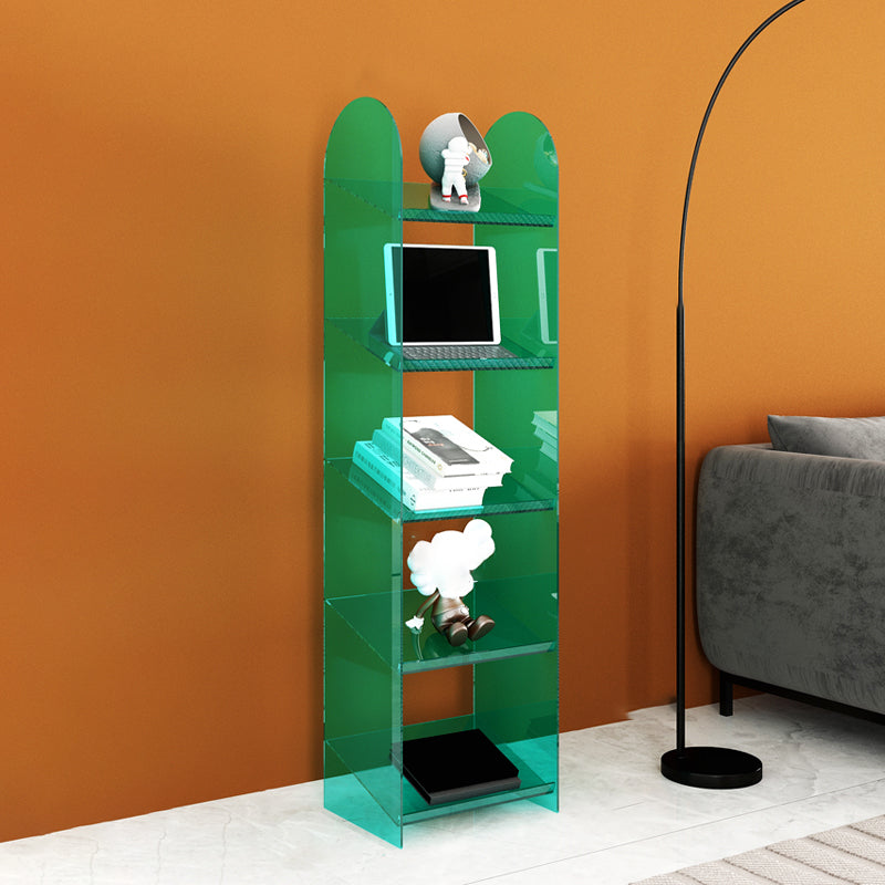 Modern Style Bookshelf Open Back Standard Acrylic Bookcase with Shelves 13"L x 12"W x 59"H Green Clearhalo 'Bookcases' 'furn' 'furn_bookcases' 'Furniture' 'Office Furniture' 6860511