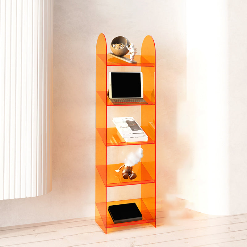 Modern Style Bookshelf Open Back Standard Acrylic Bookcase with Shelves 13"L x 12"W x 59"H Orange Clearhalo 'Bookcases' 'furn' 'furn_bookcases' 'Furniture' 'Office Furniture' 6860513
