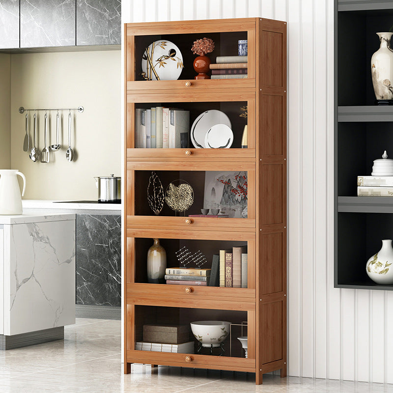 Closed Back Bamboo Bookcase Standard Modern Bookshelf with Cabinets