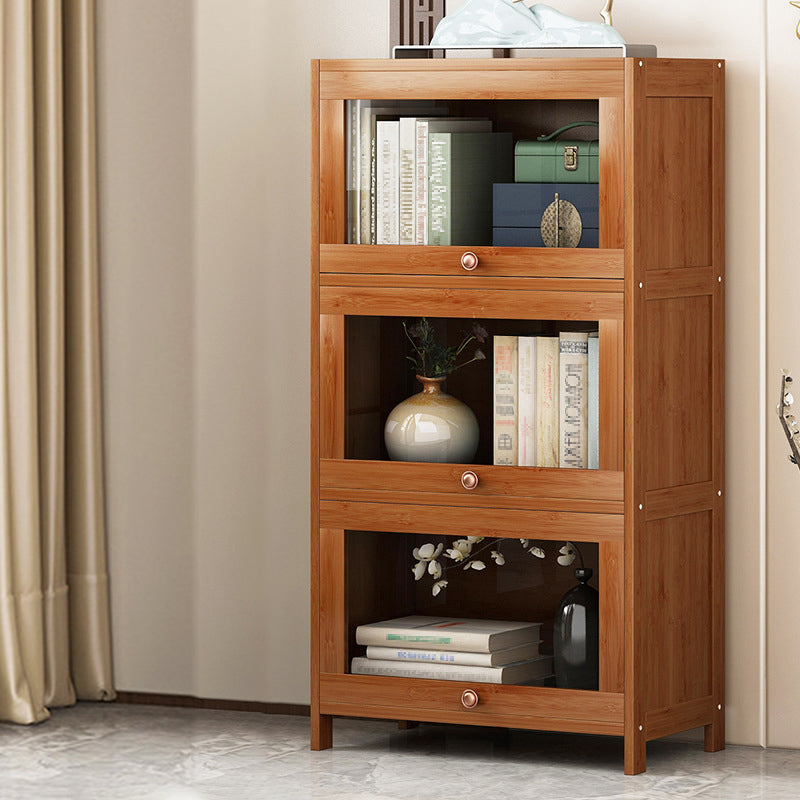Closed Back Bamboo Bookcase Standard Modern Bookshelf with Cabinets