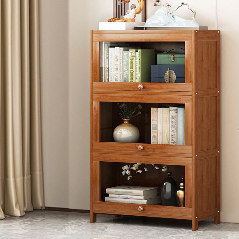 Closed Back Bamboo Bookcase Standard Modern Bookshelf with Cabinets