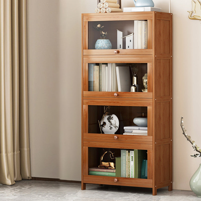 Closed Back Bamboo Bookcase Standard Modern Bookshelf with Cabinets