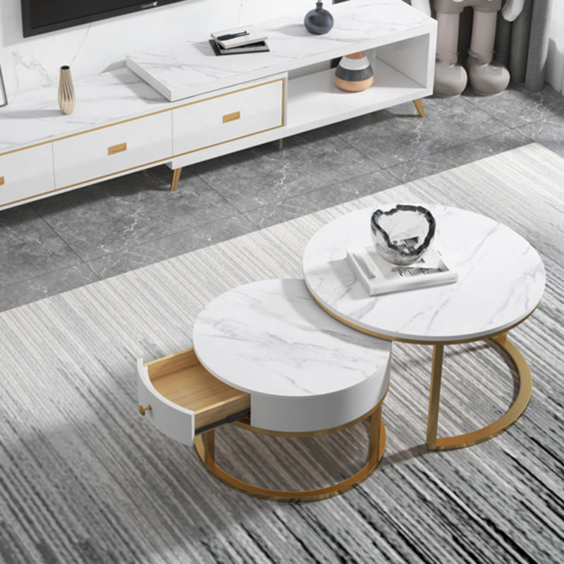 Slate Frame Coffee Table Round Nesting Coffee Table Set for Living Room Clearhalo 'Coffee & Accent Tables' 'Coffee Tables' 'coffee_tables' 'furn' 'furn_coffee_tables' 'Furniture' 'Living Room Furniture' 6861009