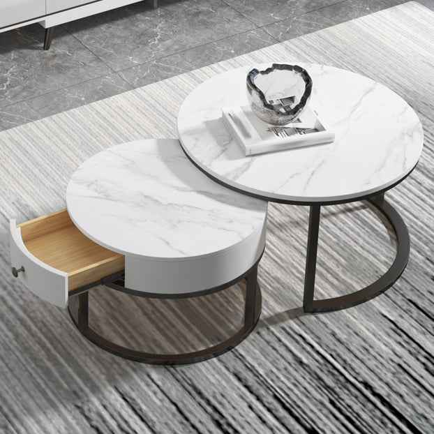 Slate Frame Coffee Table Round Nesting Coffee Table Set for Living Room 31.5"L x 31.5"W x 18"H + 23.5"L x 23.5"W x 15.5"H Black Drawers Included Clearhalo 'Coffee & Accent Tables' 'Coffee Tables' 'coffee_tables' 'furn' 'furn_coffee_tables' 'Furniture' 'Living Room Furniture' 6861010