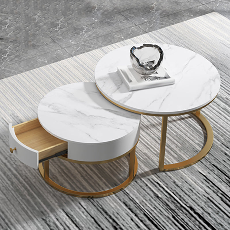 Slate Frame Coffee Table Round Nesting Coffee Table Set for Living Room 31.5"L x 31.5"W x 18"H + 23.5"L x 23.5"W x 15.5"H Gold Drawers Included Clearhalo 'Coffee & Accent Tables' 'Coffee Tables' 'coffee_tables' 'furn' 'furn_coffee_tables' 'Furniture' 'Living Room Furniture' 6861011