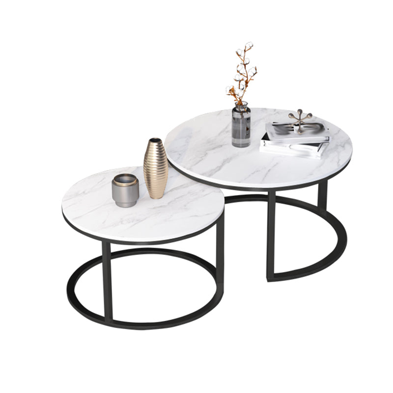 Slate Frame Coffee Table Round Nesting Coffee Table Set for Living Room 31.5"L x 31.5"W x 18"H + 23.5"L x 23.5"W x 15.5"H Black Drawers Not Included Clearhalo 'Coffee & Accent Tables' 'Coffee Tables' 'coffee_tables' 'furn' 'furn_coffee_tables' 'Furniture' 'Living Room Furniture' 6861013