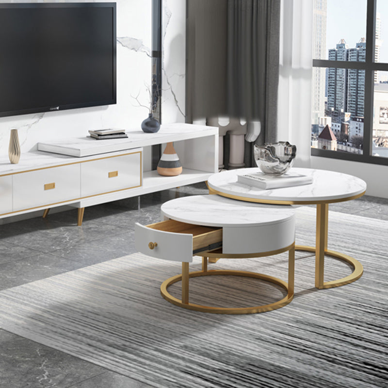 Slate Frame Coffee Table Round Nesting Coffee Table Set for Living Room Clearhalo 'Coffee & Accent Tables' 'Coffee Tables' 'coffee_tables' 'furn' 'furn_coffee_tables' 'Furniture' 'Living Room Furniture' 6861014