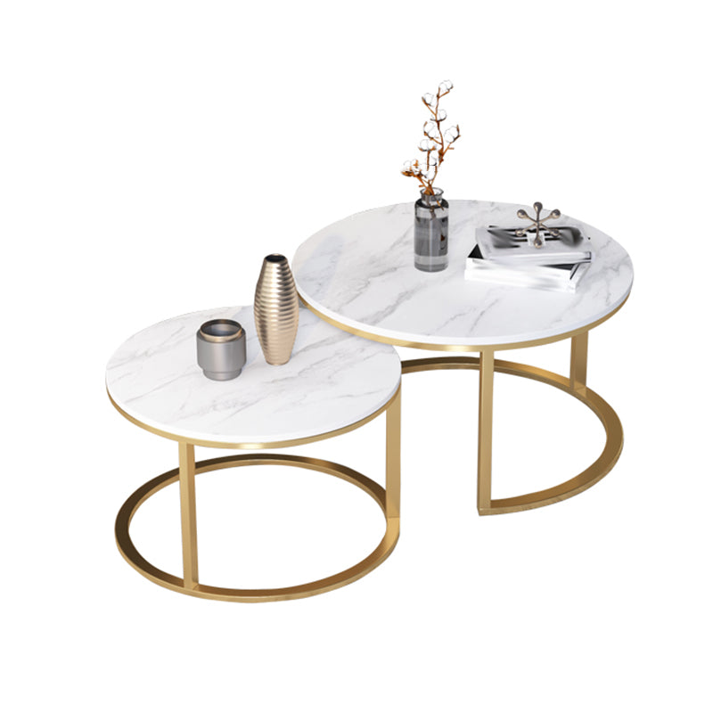 Slate Frame Coffee Table Round Nesting Coffee Table Set for Living Room 31.5"L x 31.5"W x 18"H + 23.5"L x 23.5"W x 15.5"H Gold Drawers Not Included Clearhalo 'Coffee & Accent Tables' 'Coffee Tables' 'coffee_tables' 'furn' 'furn_coffee_tables' 'Furniture' 'Living Room Furniture' 6861015