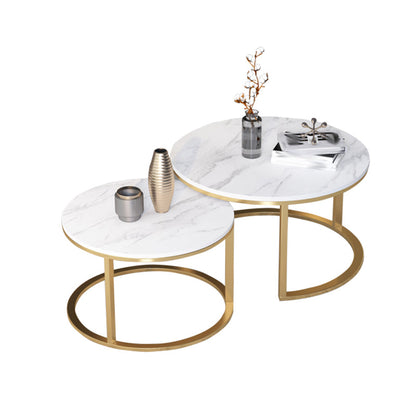 Slate Frame Coffee Table Round Nesting Coffee Table Set for Living Room 31.5"L x 31.5"W x 18"H + 23.5"L x 23.5"W x 15.5"H Gold Drawers Not Included Clearhalo 'Coffee & Accent Tables' 'Coffee Tables' 'coffee_tables' 'furn' 'furn_coffee_tables' 'Furniture' 'Living Room Furniture' 6861015