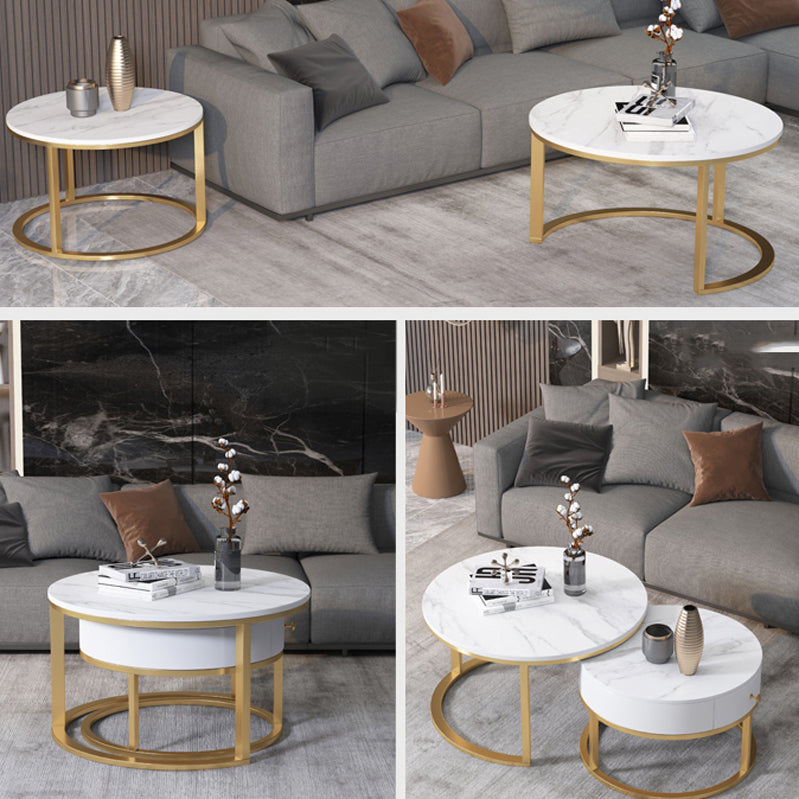 Slate Frame Coffee Table Round Nesting Coffee Table Set for Living Room Clearhalo 'Coffee & Accent Tables' 'Coffee Tables' 'coffee_tables' 'furn' 'furn_coffee_tables' 'Furniture' 'Living Room Furniture' 6861021