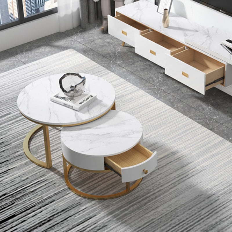 Slate Frame Coffee Table Round Nesting Coffee Table Set for Living Room Clearhalo 'Coffee & Accent Tables' 'Coffee Tables' 'coffee_tables' 'furn' 'furn_coffee_tables' 'Furniture' 'Living Room Furniture' 6861023