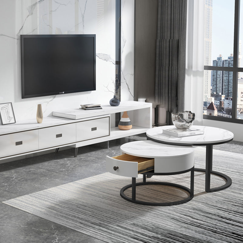 Slate Frame Coffee Table Round Nesting Coffee Table Set for Living Room Clearhalo 'Coffee & Accent Tables' 'Coffee Tables' 'coffee_tables' 'furn' 'furn_coffee_tables' 'Furniture' 'Living Room Furniture' 6861024