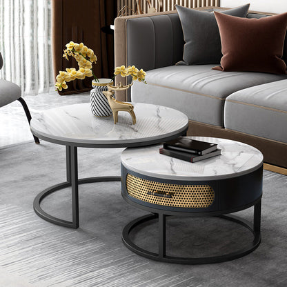 Slate Round Frame Coffee Table Nesting Modern Coffee Table Set Black Clearhalo 'Coffee & Accent Tables' 'Coffee Tables' 'coffee_tables' 'furn' 'furn_coffee_tables' 'Furniture' 'Living Room Furniture' 6861048