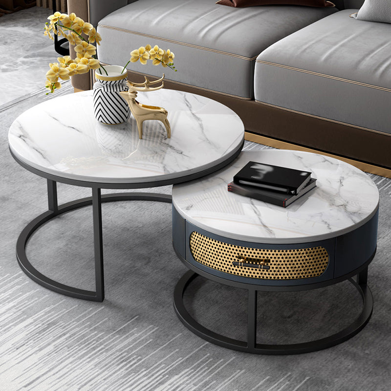 Slate Round Frame Coffee Table Nesting Modern Coffee Table Set Clearhalo 'Coffee & Accent Tables' 'Coffee Tables' 'coffee_tables' 'furn' 'furn_coffee_tables' 'Furniture' 'Living Room Furniture' 6861050