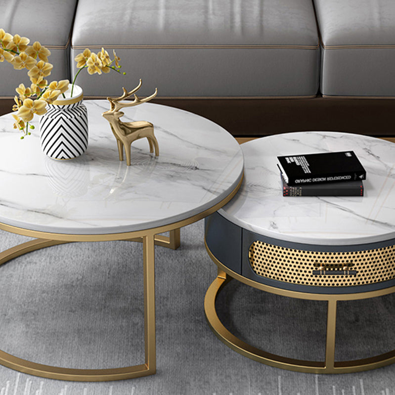 Slate Round Frame Coffee Table Nesting Modern Coffee Table Set Clearhalo 'Coffee & Accent Tables' 'Coffee Tables' 'coffee_tables' 'furn' 'furn_coffee_tables' 'Furniture' 'Living Room Furniture' 6861056