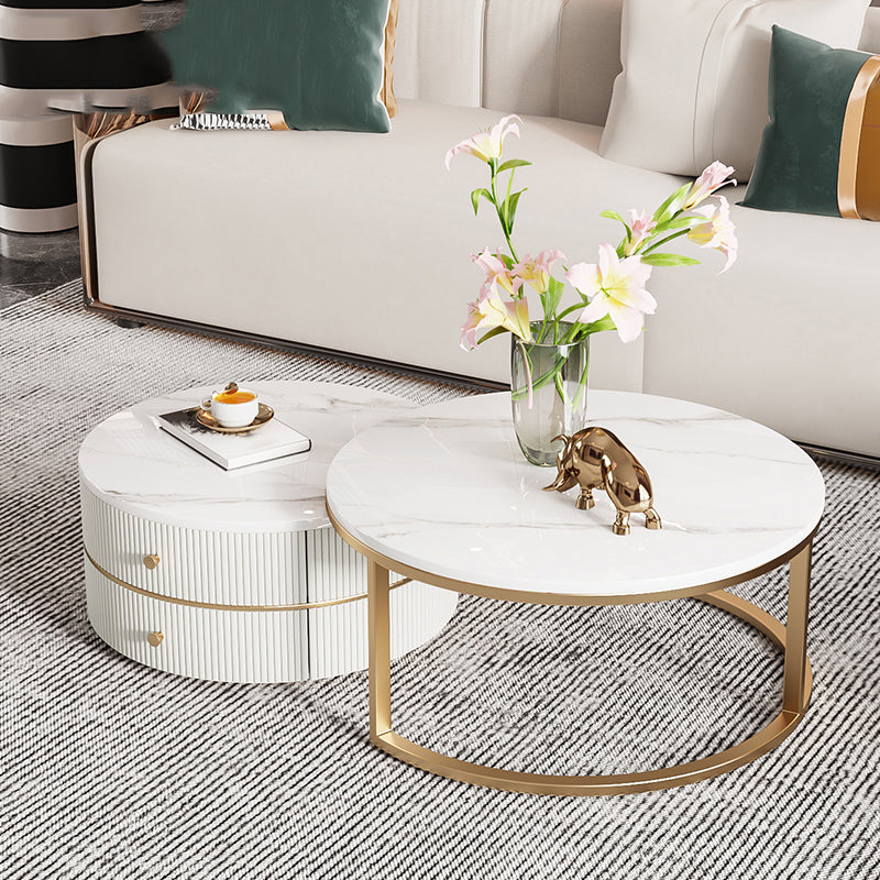 Round Coffee Table Slate Frame Nesting Coffee Table Set with Drawer Clearhalo 'Coffee & Accent Tables' 'Coffee Tables' 'coffee_tables' 'furn' 'furn_coffee_tables' 'Furniture' 'Living Room Furniture' 6861063