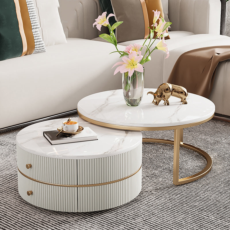 Round Coffee Table Slate Frame Nesting Coffee Table Set with Drawer White Clearhalo 'Coffee & Accent Tables' 'Coffee Tables' 'coffee_tables' 'furn' 'furn_coffee_tables' 'Furniture' 'Living Room Furniture' 6861064
