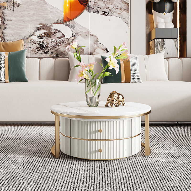 Round Coffee Table Slate Frame Nesting Coffee Table Set with Drawer Clearhalo 'Coffee & Accent Tables' 'Coffee Tables' 'coffee_tables' 'furn' 'furn_coffee_tables' 'Furniture' 'Living Room Furniture' 6861067