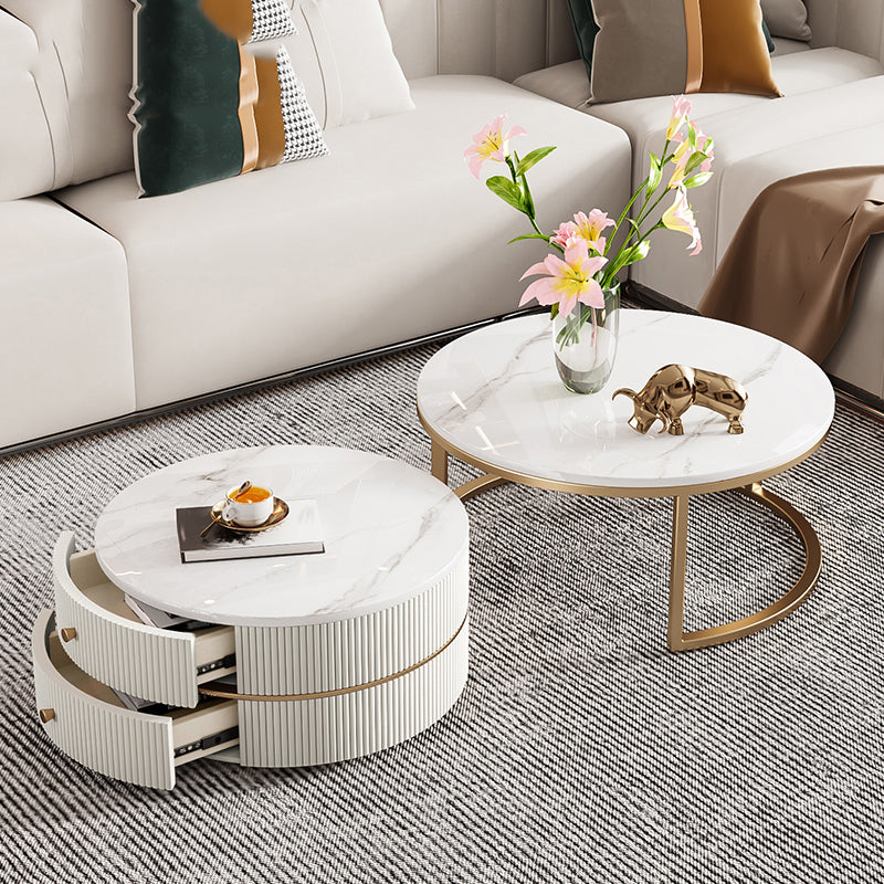 Round Coffee Table Slate Frame Nesting Coffee Table Set with Drawer Clearhalo 'Coffee & Accent Tables' 'Coffee Tables' 'coffee_tables' 'furn' 'furn_coffee_tables' 'Furniture' 'Living Room Furniture' 6861068