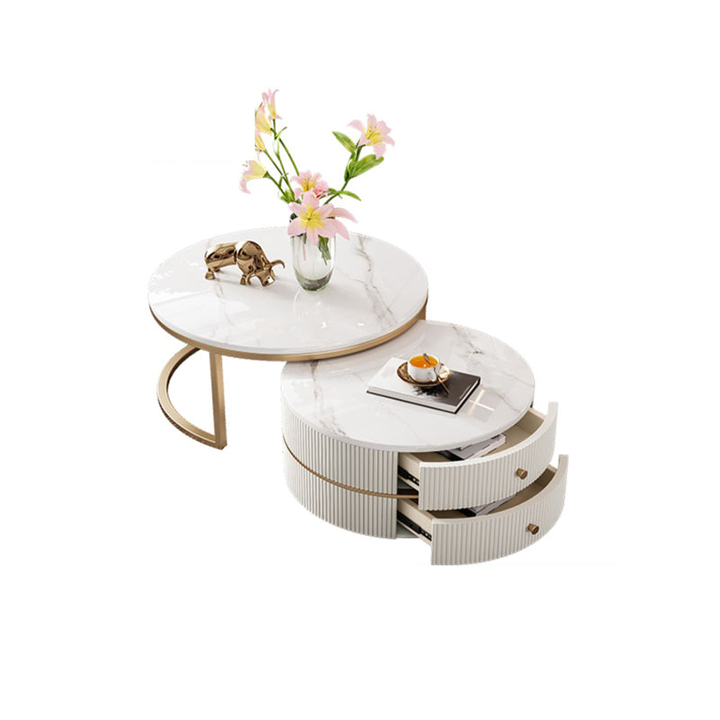 Round Coffee Table Slate Frame Nesting Coffee Table Set with Drawer Clearhalo 'Coffee & Accent Tables' 'Coffee Tables' 'coffee_tables' 'furn' 'furn_coffee_tables' 'Furniture' 'Living Room Furniture' 6861069
