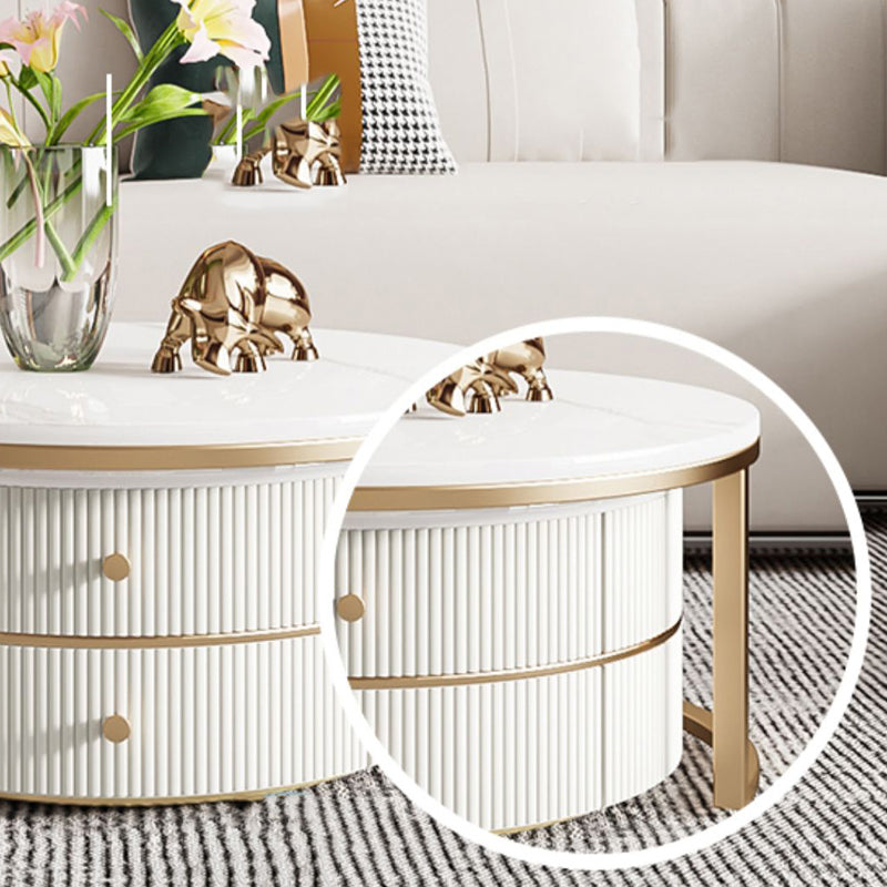 Round Coffee Table Slate Frame Nesting Coffee Table Set with Drawer Clearhalo 'Coffee & Accent Tables' 'Coffee Tables' 'coffee_tables' 'furn' 'furn_coffee_tables' 'Furniture' 'Living Room Furniture' 6861071