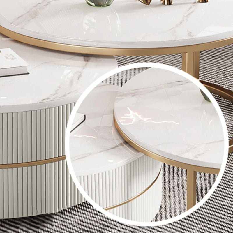 Round Coffee Table Slate Frame Nesting Coffee Table Set with Drawer Clearhalo 'Coffee & Accent Tables' 'Coffee Tables' 'coffee_tables' 'furn' 'furn_coffee_tables' 'Furniture' 'Living Room Furniture' 6861072