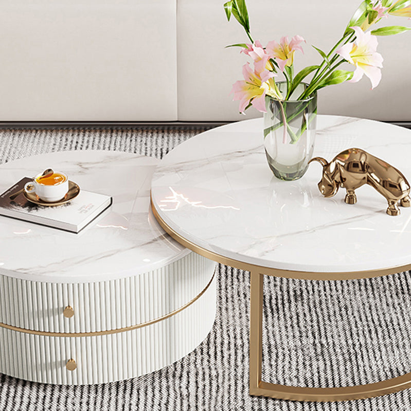 Round Coffee Table Slate Frame Nesting Coffee Table Set with Drawer Clearhalo 'Coffee & Accent Tables' 'Coffee Tables' 'coffee_tables' 'furn' 'furn_coffee_tables' 'Furniture' 'Living Room Furniture' 6861073
