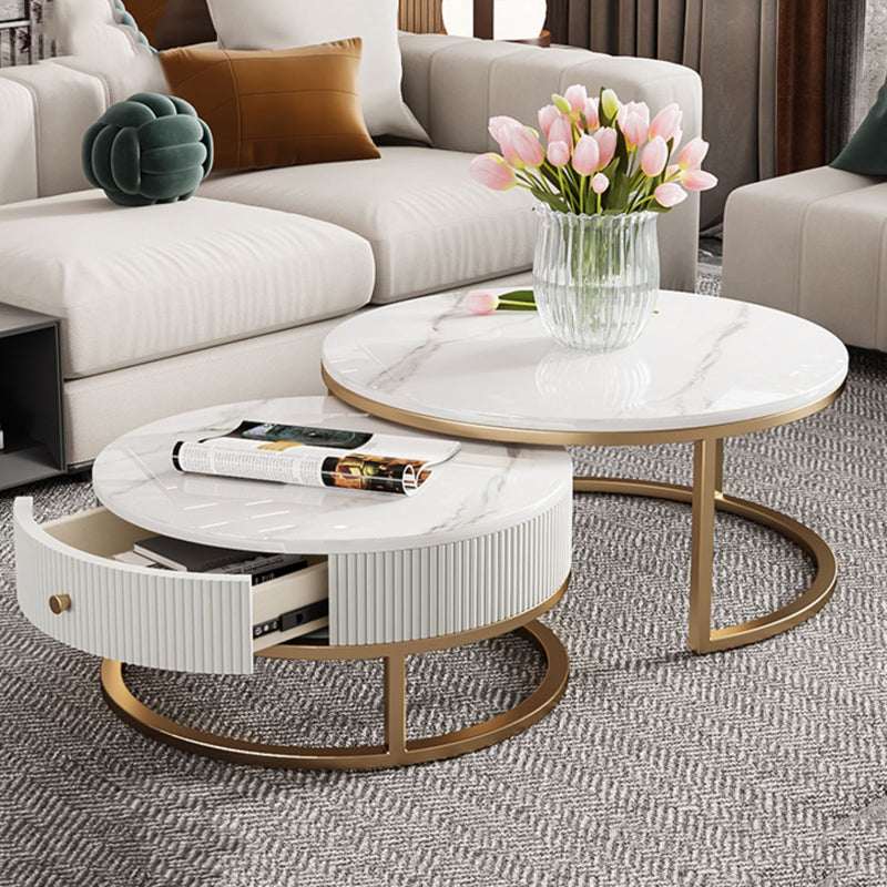 Round Coffee Table Slate Frame Nesting Coffee Table Set with Drawer Clearhalo 'Coffee & Accent Tables' 'Coffee Tables' 'coffee_tables' 'furn' 'furn_coffee_tables' 'Furniture' 'Living Room Furniture' 6861074