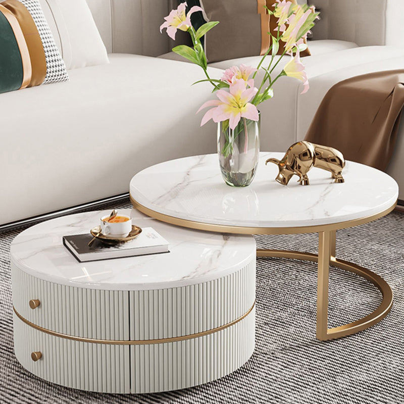 Round Coffee Table Slate Frame Nesting Coffee Table Set with Drawer Clearhalo 'Coffee & Accent Tables' 'Coffee Tables' 'coffee_tables' 'furn' 'furn_coffee_tables' 'Furniture' 'Living Room Furniture' 6861075