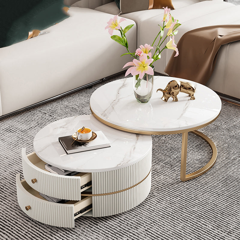 Round Coffee Table Slate Frame Nesting Coffee Table Set with Drawer Clearhalo 'Coffee & Accent Tables' 'Coffee Tables' 'coffee_tables' 'furn' 'furn_coffee_tables' 'Furniture' 'Living Room Furniture' 6861077