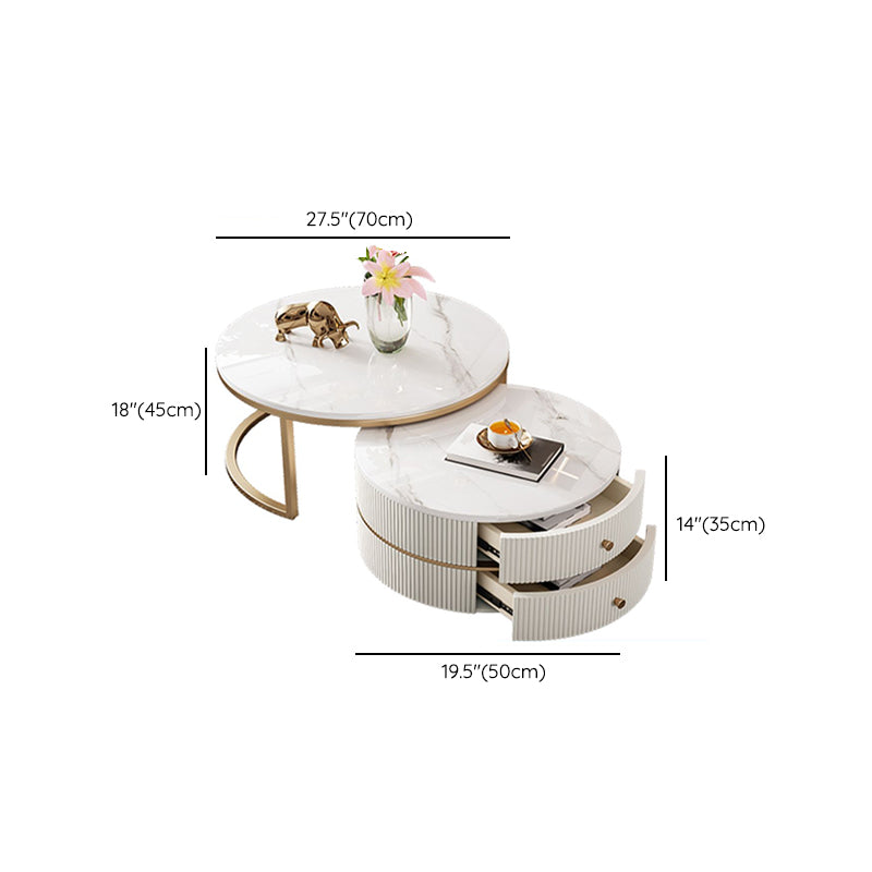 Round Coffee Table Slate Frame Nesting Coffee Table Set with Drawer Clearhalo 'Coffee & Accent Tables' 'Coffee Tables' 'coffee_tables' 'furn' 'furn_coffee_tables' 'Furniture' 'Living Room Furniture' 6861078