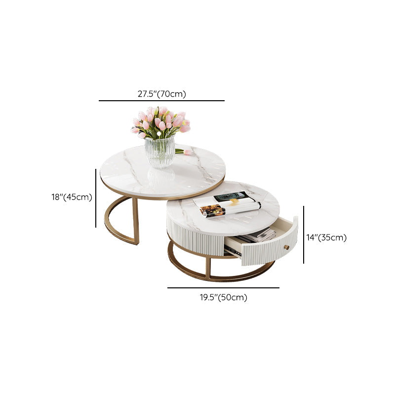 Round Coffee Table Slate Frame Nesting Coffee Table Set with Drawer Clearhalo 'Coffee & Accent Tables' 'Coffee Tables' 'coffee_tables' 'furn' 'furn_coffee_tables' 'Furniture' 'Living Room Furniture' 6861080