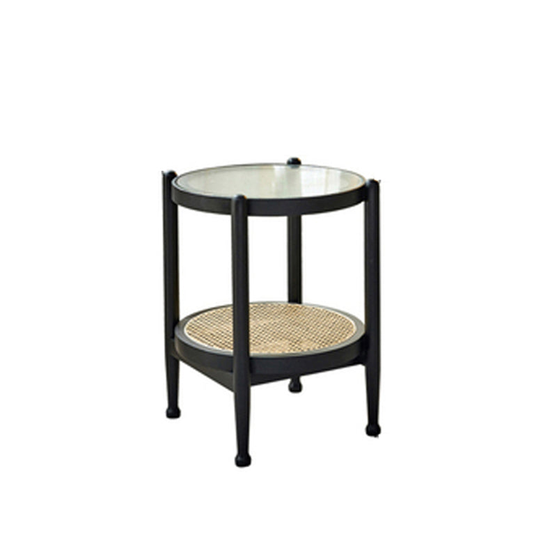 Tropical Coffee Table Glass Top Round Coffee Cocktail Table with Storage