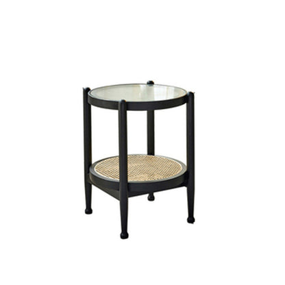 Tropical Coffee Table Glass Top Round Coffee Cocktail Table with Storage