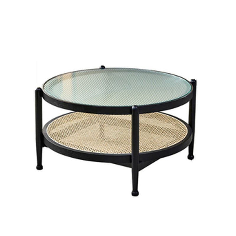 Tropical Coffee Table Glass Top Round Coffee Cocktail Table with Storage