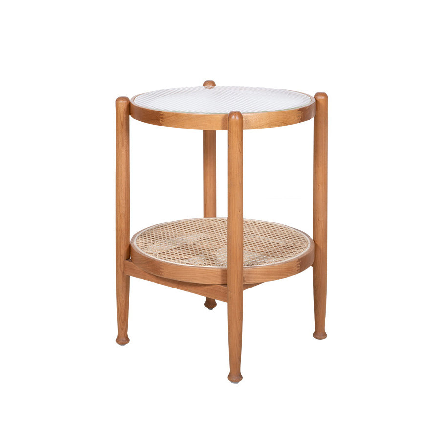 Tropical Coffee Table Glass Top Round Coffee Cocktail Table with Storage