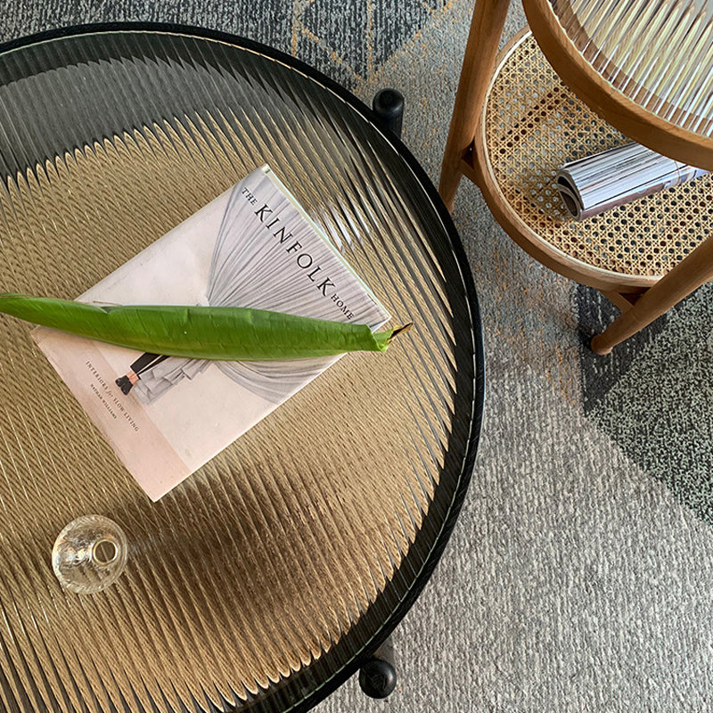 Tropical Coffee Table Glass Top Round Coffee Cocktail Table with Storage