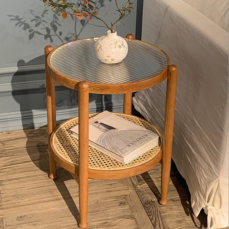 Tropical Coffee Table Glass Top Round Coffee Cocktail Table with Storage