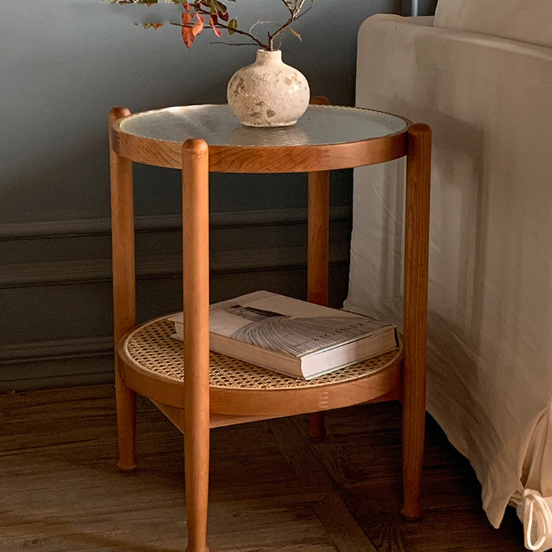 Tropical Coffee Table Glass Top Round Coffee Cocktail Table with Storage