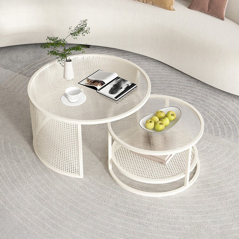 Tropical Coffee Table Glass Top Round Frame Coffee Cocktail Table White Clearhalo 'Coffee & Accent Tables' 'Coffee Tables' 'coffee_tables' 'furn' 'furn_coffee_tables' 'Furniture' 'Living Room Furniture' 6861116