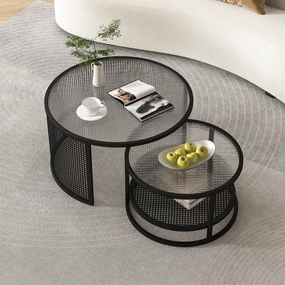 Tropical Coffee Table Glass Top Round Frame Coffee Cocktail Table Black Clearhalo 'Coffee & Accent Tables' 'Coffee Tables' 'coffee_tables' 'furn' 'furn_coffee_tables' 'Furniture' 'Living Room Furniture' 6861118