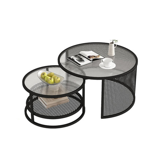 Tropical Coffee Table Glass Top Round Frame Coffee Cocktail Table Clearhalo 'Coffee & Accent Tables' 'Coffee Tables' 'coffee_tables' 'furn' 'furn_coffee_tables' 'Furniture' 'Living Room Furniture' 6861119