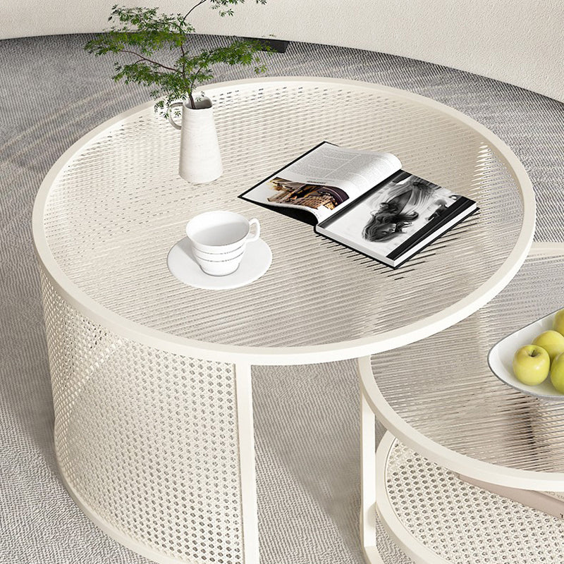 Tropical Coffee Table Glass Top Round Frame Coffee Cocktail Table Clearhalo 'Coffee & Accent Tables' 'Coffee Tables' 'coffee_tables' 'furn' 'furn_coffee_tables' 'Furniture' 'Living Room Furniture' 6861120