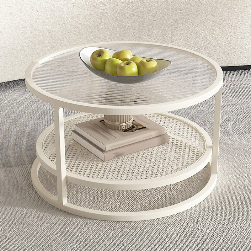 Tropical Coffee Table Glass Top Round Frame Coffee Cocktail Table Clearhalo 'Coffee & Accent Tables' 'Coffee Tables' 'coffee_tables' 'furn' 'furn_coffee_tables' 'Furniture' 'Living Room Furniture' 6861124