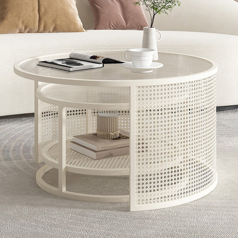 Tropical Coffee Table Glass Top Round Frame Coffee Cocktail Table Clearhalo 'Coffee & Accent Tables' 'Coffee Tables' 'coffee_tables' 'furn' 'furn_coffee_tables' 'Furniture' 'Living Room Furniture' 6861125