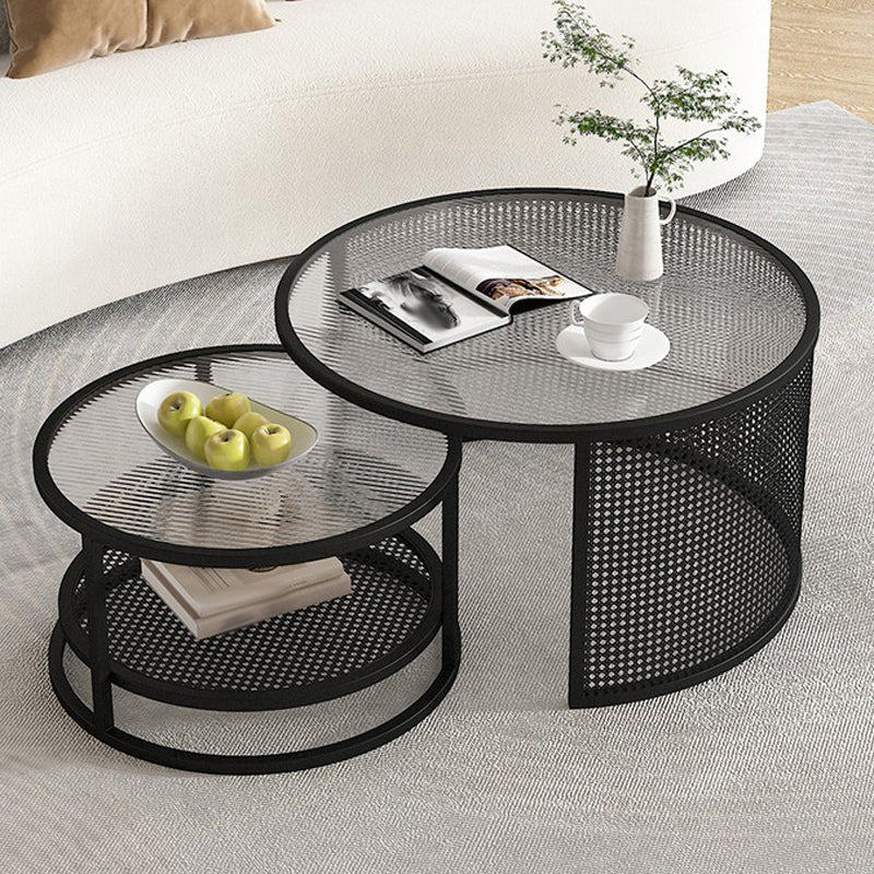 Tropical Coffee Table Glass Top Round Frame Coffee Cocktail Table Clearhalo 'Coffee & Accent Tables' 'Coffee Tables' 'coffee_tables' 'furn' 'furn_coffee_tables' 'Furniture' 'Living Room Furniture' 6861126