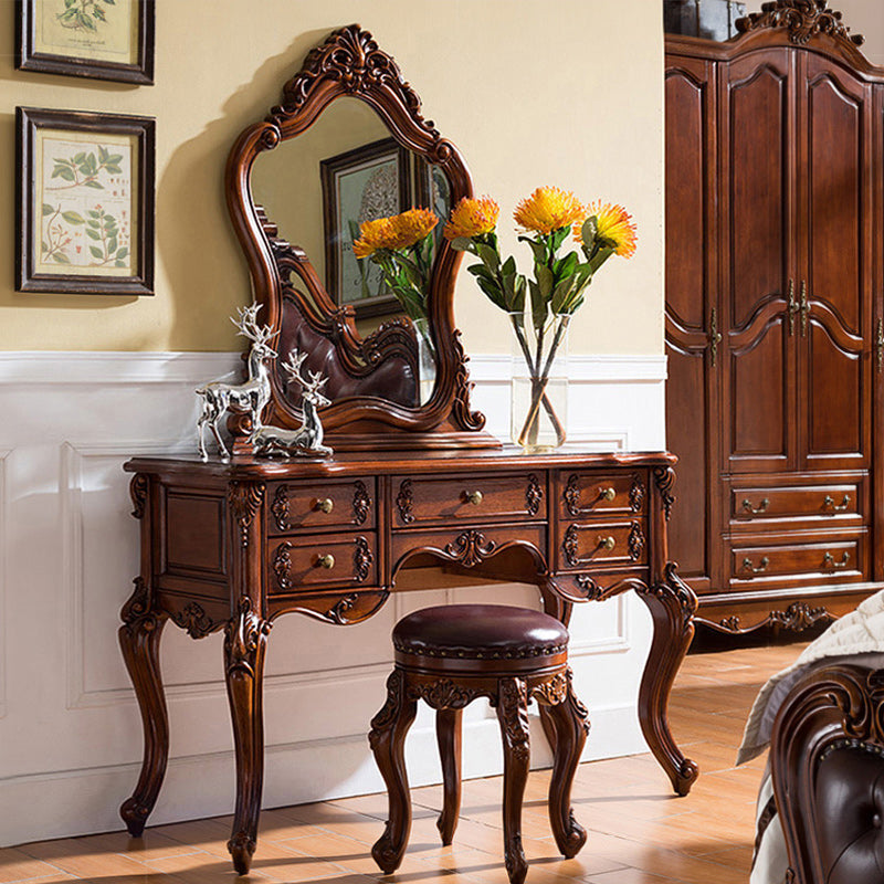 Traditional Solid Wood With Drawer Bedroom Mirror Makeup Vanity Set