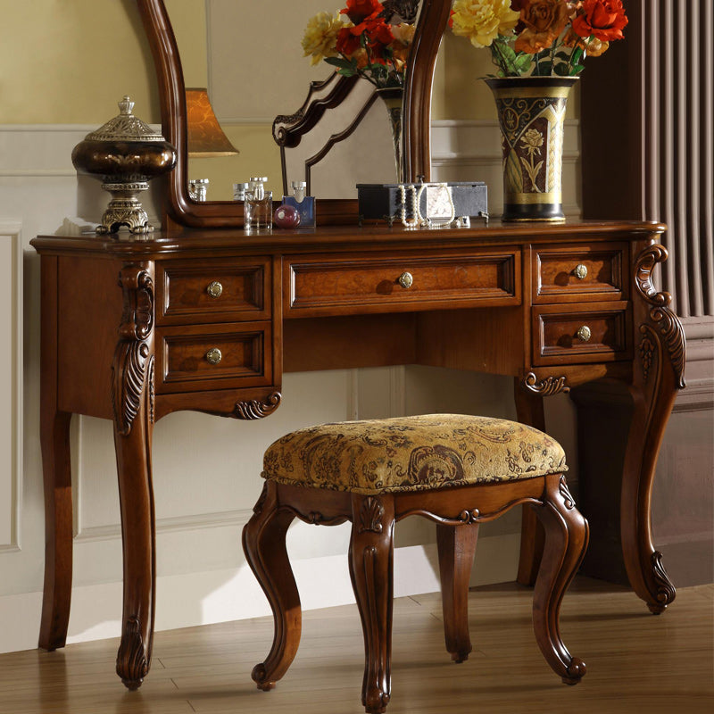 Traditional Solid Wood With Drawer Bedroom Mirror Makeup Vanity Set