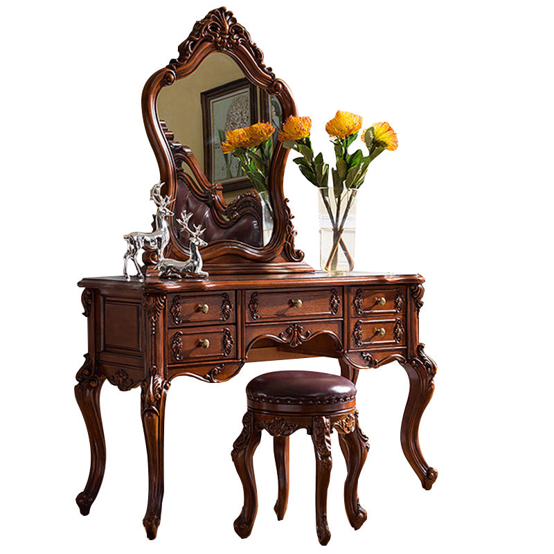 Traditional Solid Wood With Drawer Bedroom Mirror Makeup Vanity Set