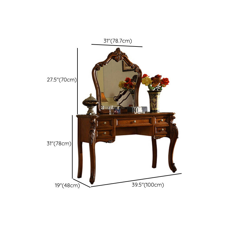 Traditional Solid Wood With Drawer Bedroom Mirror Makeup Vanity Set